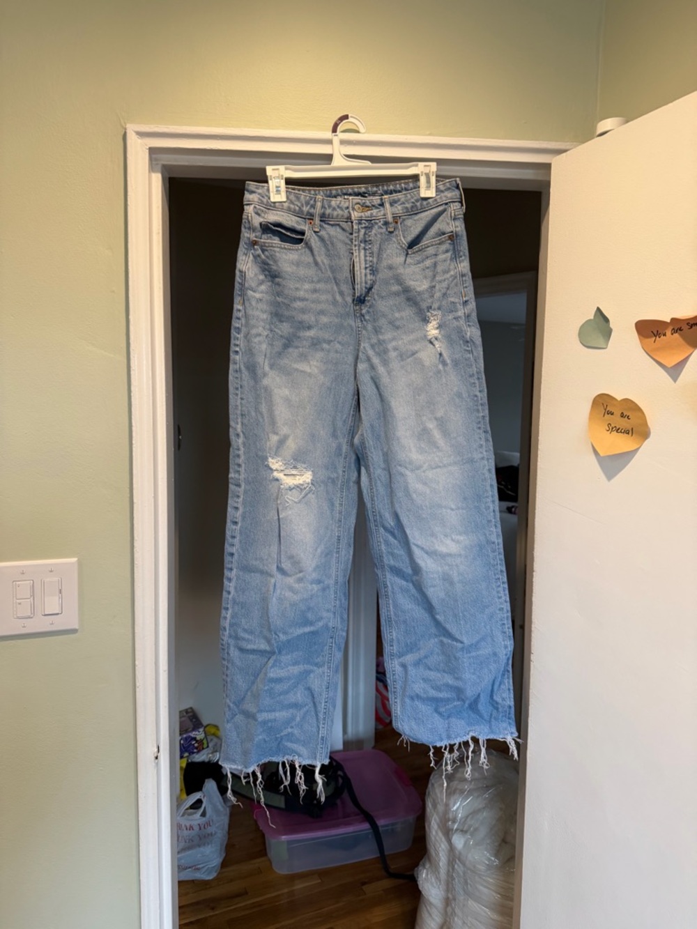 Old Navy Light Blue Distressed Wide-Leg Jeans